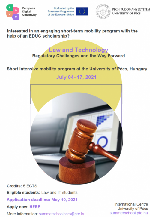 Call for free summer school program of EDUC - Law and Technology